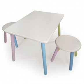 Детский комплект стол и два табурета круглых  (Белый, Белый, Цветной) в Белоярском - beloyarskiy.mebel-74.com | фото