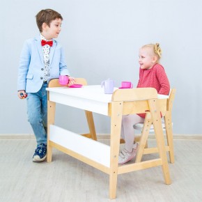 Комплект детской мебели уголок школьника 38 попугаев ( стол и стул «Kids»  комбо-белый, полки Домик белый, аква, мокко) растущий для роста 100-130 см, 3-10 лет в Белоярском - beloyarskiy.mebel-74.com | фото