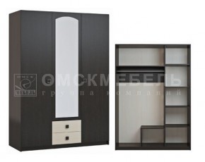 Шкаф 3-х дверный с 2 ящиками с зеркалом Шк51 МС Люсси (венге/дуб девон) в Белоярском - beloyarskiy.mebel-74.com | фото