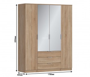 Шкаф 4х дверный с зеркалами Николь СБ-2595/1 (Дуб Сонома) в Белоярском - beloyarskiy.mebel-74.com | фото