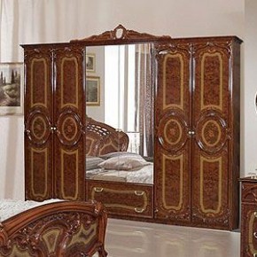 Шкаф 6-и дверный с зеркалами (01.146) Роза (орех) в Белоярском - beloyarskiy.mebel-74.com | фото