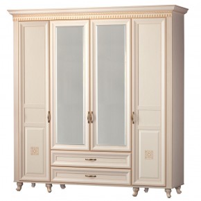 Шкаф для одежды 4-дверный с зеркалом №493 Марлен кремовый белый в Белоярском - beloyarskiy.mebel-74.com | фото