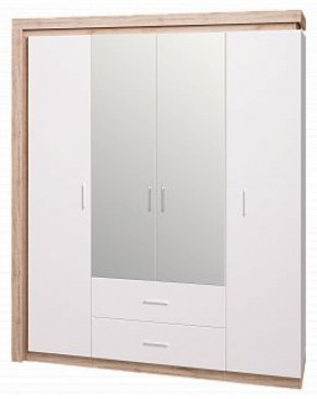 Шкаф для одежды с ящиками 4-х створчатый с зеркалом Люмен 16 в Белоярском - beloyarskiy.mebel-74.com | фото