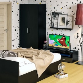 Спальня Стандарт 3-1600, цвет венге/фасады ТВ тумбы МДФ чёрный глянец, сп.м. 1600х2000 мм., без матраса, основание есть в Белоярском - beloyarskiy.mebel-74.com | фото